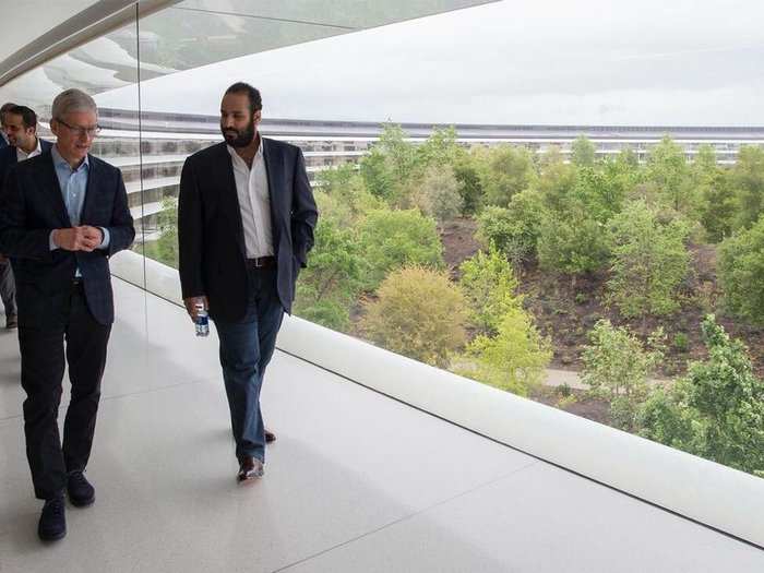 The circular design of Apple Park gives the world leaders a great place to walk and talk.