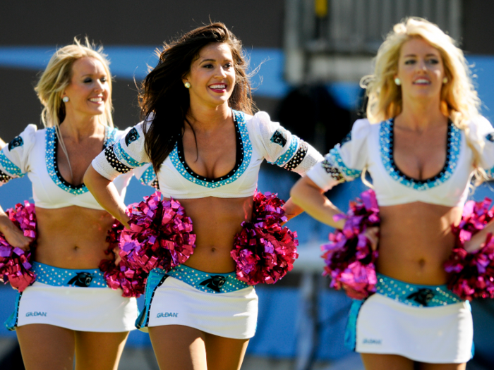 Carolina Panthers cheerleaders must cover up visible tattoos or body piercings, The Times reports.