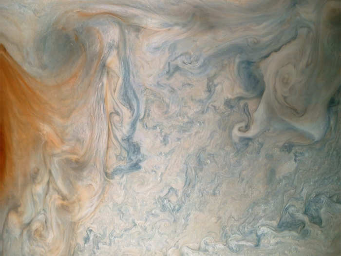 Other close-up photos show the mess of turbulence in clouds near the Great Red Spot.