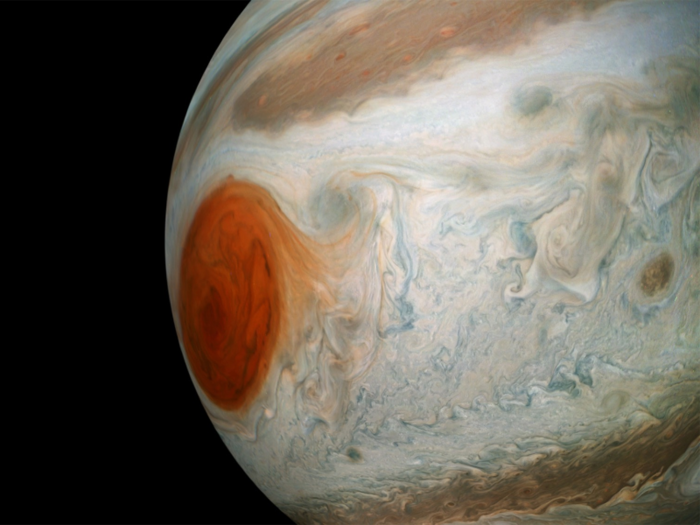 This one, processed by Doran, makes it look like Jupiter has an leering ruddy-red eye.