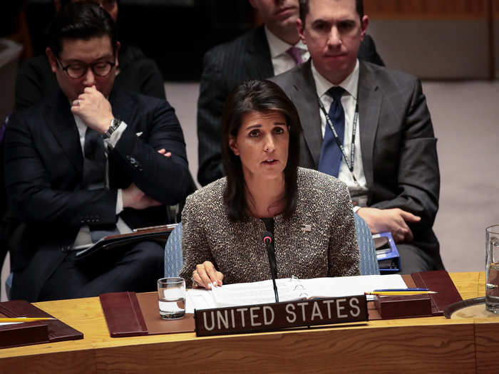 US Ambassador to the UN Nikki Haley also railed against Russia during a UN Security Council meeting on Monday. "The Russian regime, whose hands are also covered in the blood of Syrian children, cannot be shamed by pictures of its victims," she said. "Russia could stop this senseless slaughter, if it wanted, but it stands with the Assad regime and supports it without hesitation."