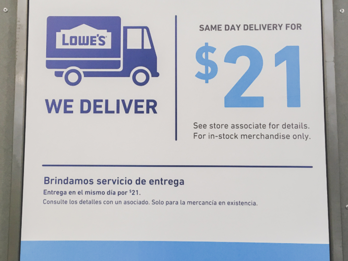 ... and matched the same-day delivery price. The return policies were the same at the two stores, and Lowe