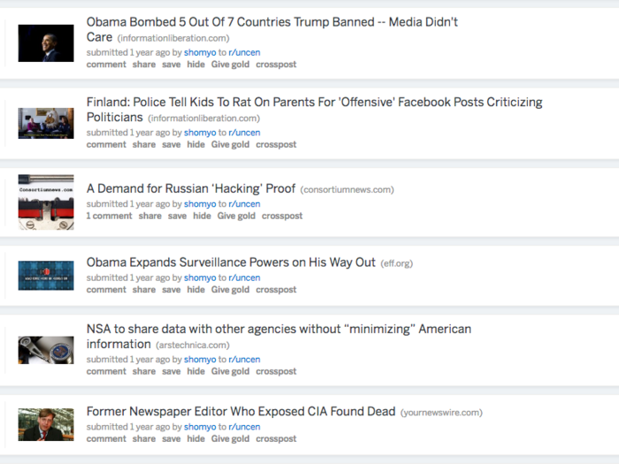 As expected, there were also several accounts solely dedicated to sharing "news" articles — many concerning rumors of Russian hacking — from sites with varying levels of journalistic authority, including a few well-known fake news generators like YourNewsWire.com.