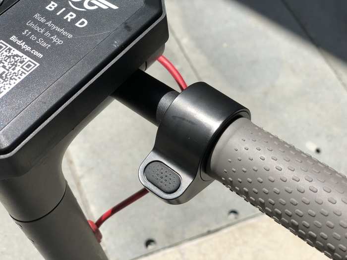 To start the scooter, you kick off three times, then push the throttle button with your thumb.