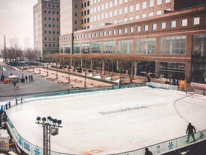 The Winter Garden has a view of the Brookfield ice skating rink, which sits right on the Hudson River. The views from Brookfield Place are stunning.