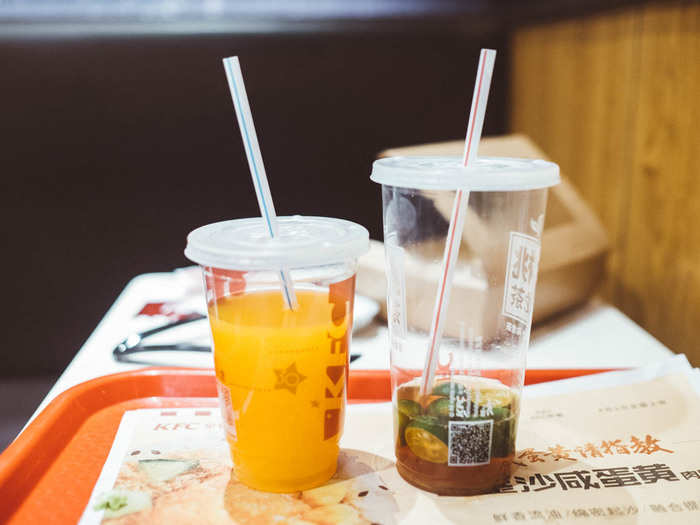 The peach oolong tea was the clear winner here. It was very lightly sweetened. Overall, KFC in China was light-years better than in the US. The food tasted fresher, less greasy, and more thought out. Usually after eating KFC, I feel bloated and like I