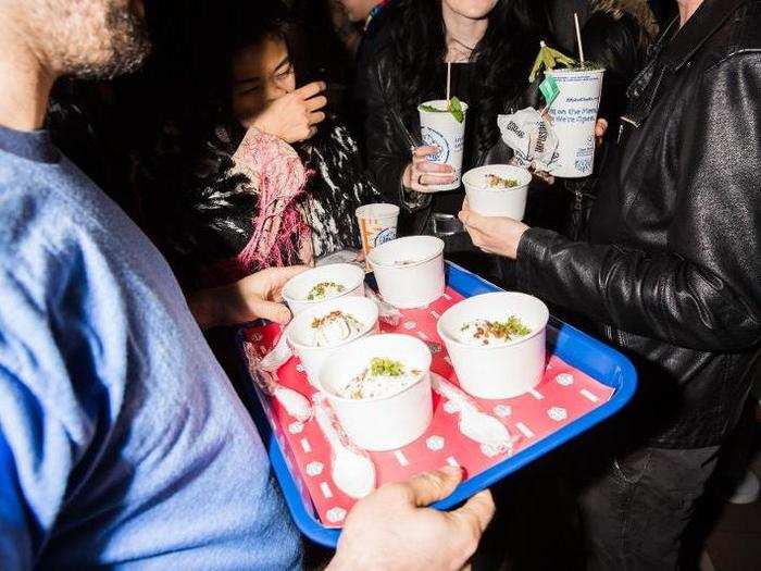 … and cups of ice cream infused with walnut liquor and topped with French parsley.