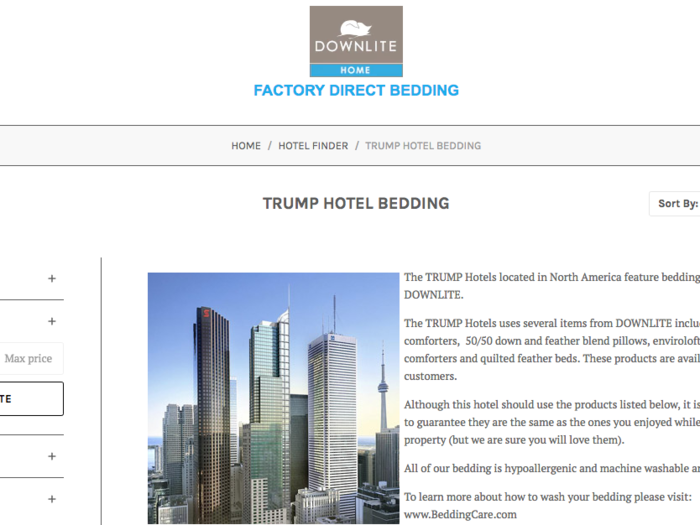 Downlite, a bedding company that previously sold Trump-branded pillows, let the license expire in 2015, though CEO Josh Werthaiser told the Washington Post it had "nothing to do with the election." The pillows are still listed on the Downlite website and used at Trump properties.