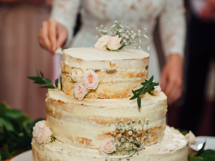 Wedding cake — $71,600 (£50,000). Guests will enjoy a lemon elderflower cake covered with butter cream and fresh flowers, made by California-based pastry chef Claire Ptak.