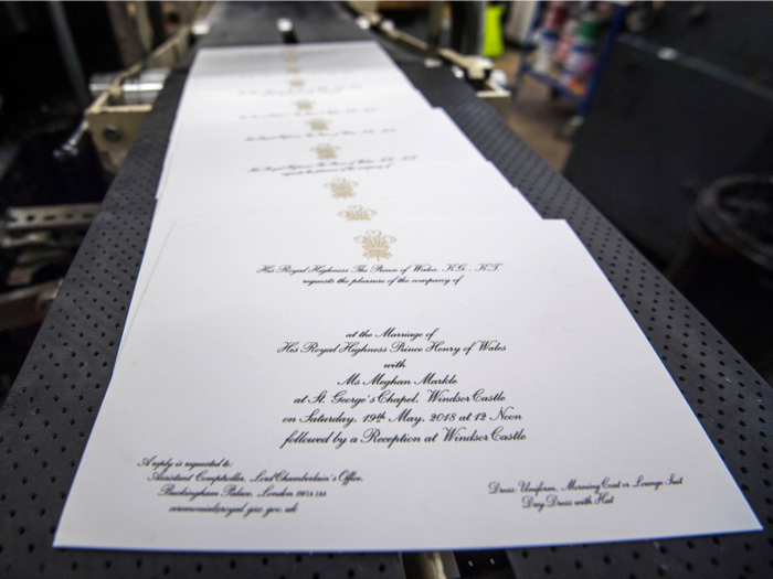 Invitations and wedding favors — $290,800 (£203,000). Kensington Palace announced in March that British printing company Barnard and Westwood made the invitations featuring the Prince of Wales badge printed in gold ink. The wedding favors will be something low-key and personal, according to Bride Book.