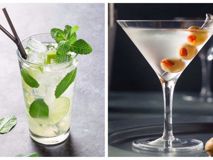 Swap a Mojito (242 calories) for a Martini (70 calories).