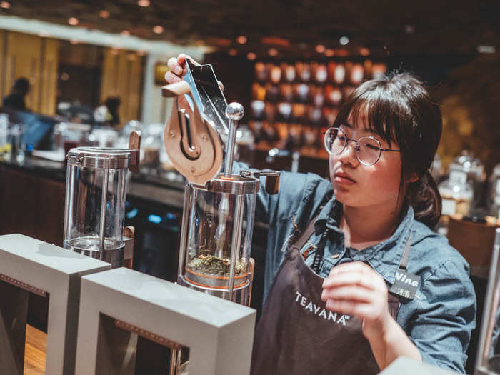 The buzziest brew method in the cafe is the "steampunk," which Starbucks says "uses steam to extract unique flavors from each tea leaf."