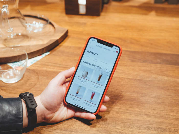 The Starbucks-Taobao app knows where you are in the store. When we sat at the Teavana bar, the tea menu popped up.