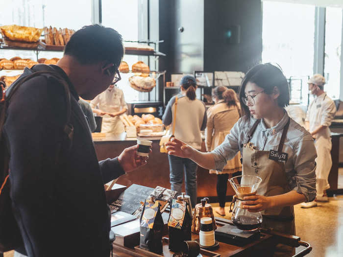 You can sample different coffee beans at "discovery" areas around the store.