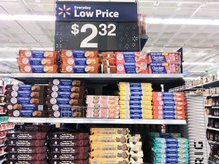 Groceries were on the lower level of the store. Everything had low prices, including produce. Walmart offers same-day grocery delivery, a feature that allows it to compete with Amazon