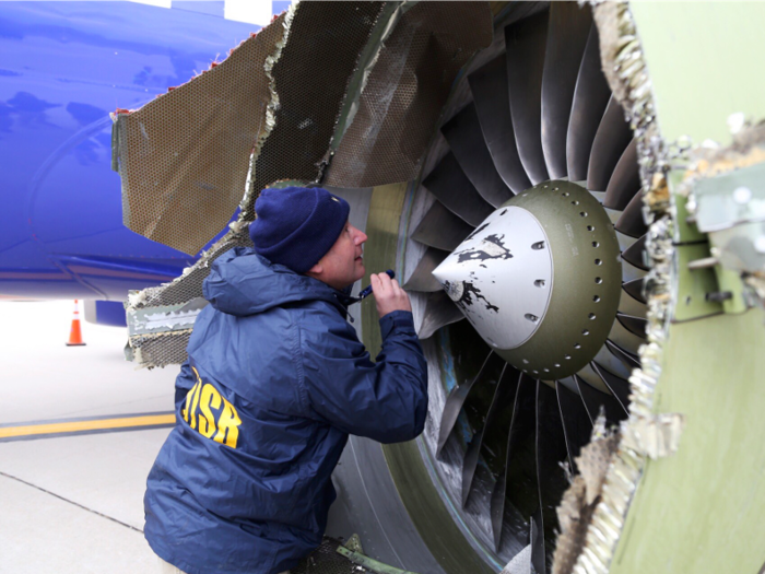 At 9:00 pm, NTSB chairman Sumwalt announces at a press conference that fan blade #13 of 24 broke, snapping off near the central hub. Investigators found evidence of metal fatigue in the area where the blade failed.