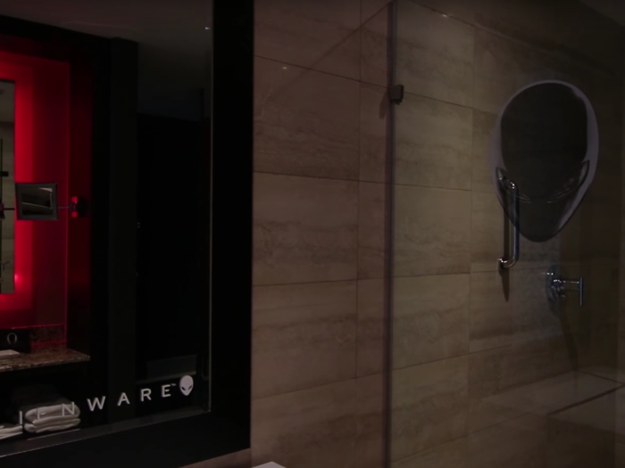 In fact, Alienware has taken the details in this room very seriously, bringing their eerie branding into the bathroom...