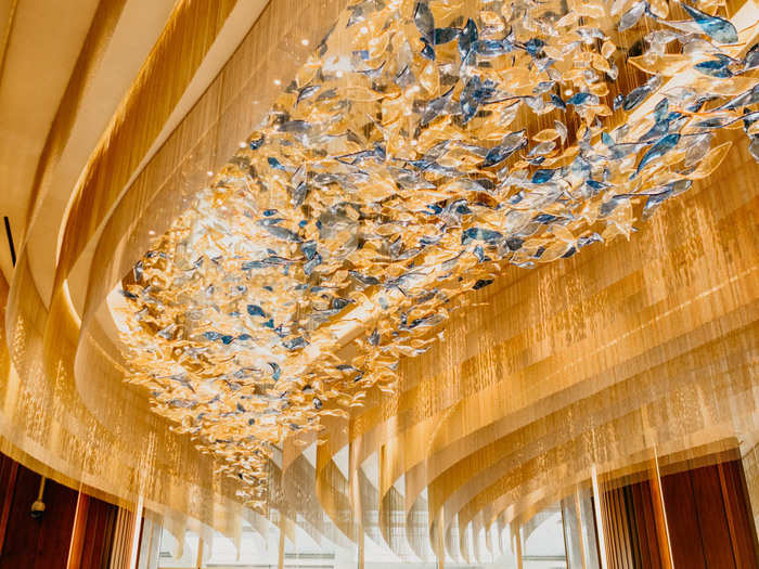 The level of detail on the property is stunning. This glass sculpture of flying leaves lines the ceiling of the lobby.