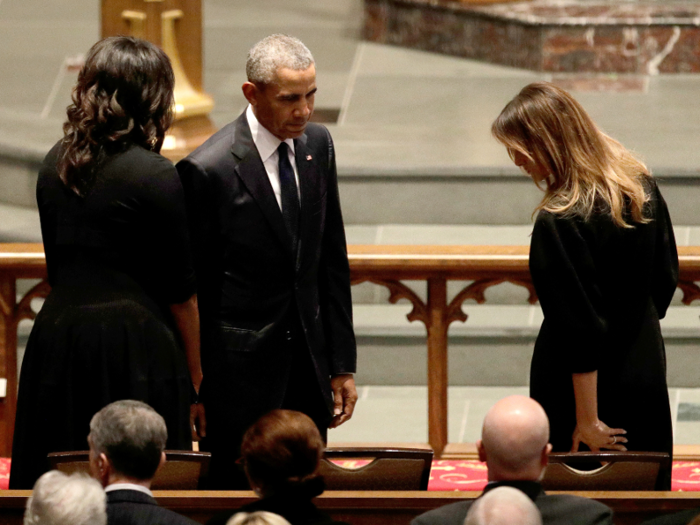 The event drew prominent attendees such as first lady Melania Trump and the Obamas.