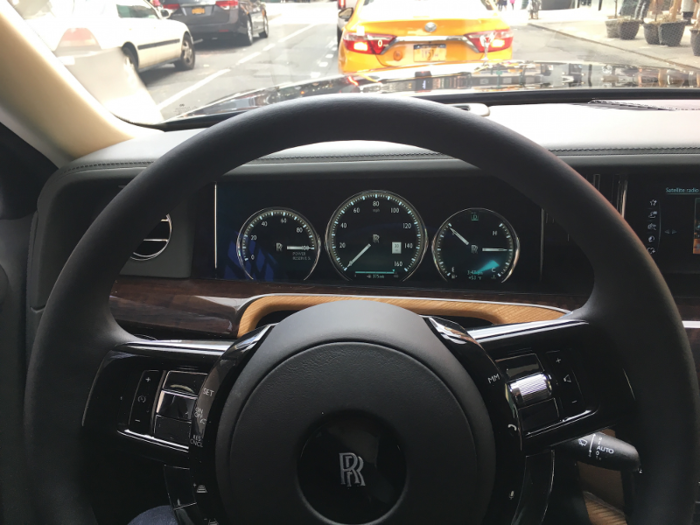 Behind the wheel, the first thing you notice is the heads-up display and a digital instrument cluster designed to mimic old-school Rolls-Royce analog gauges. The driver also has access to adaptive cruise control, collision warning, pedestrian warning as well as lane departure and lane change warning.