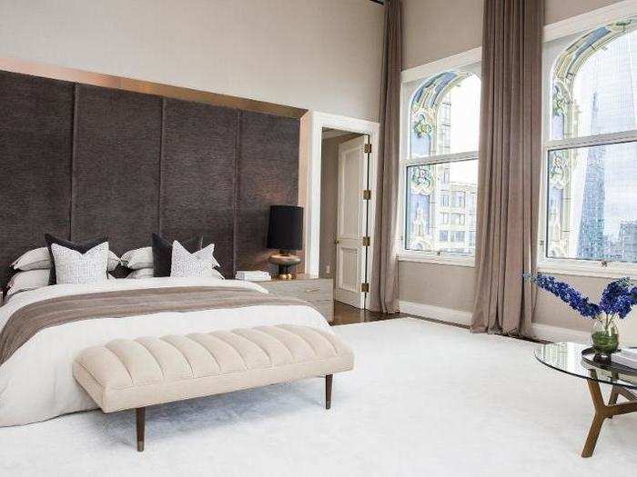 The master bedroom, which offers plenty of privacy down a long hallway, has stunning views of The Freedom Tower.