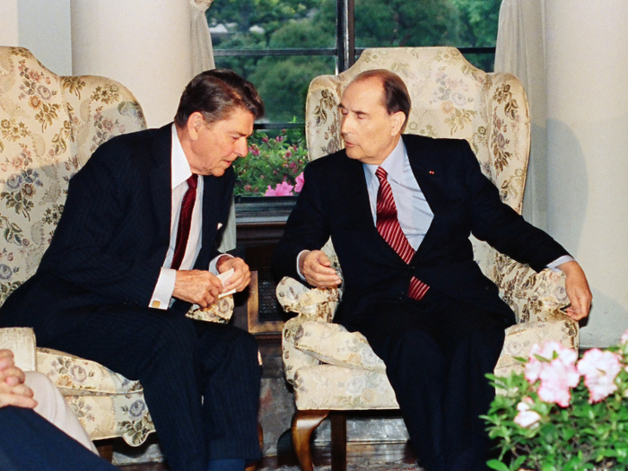 US President Ronald Reagan hosted French President François Mitterrand and Prime Minister Jacques Chirac