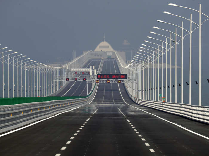 Completed in late 2017, the Hong Kong–Zhuhai–Macau Bridge in China is the world