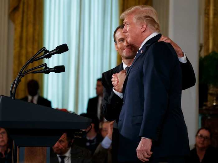 The two presidents also shared a long, extended handshake-hug-kiss at a joint press conference on Tuesday. The two have a history of awkward handshakes.