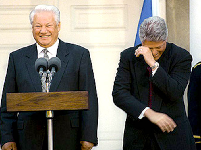 Russian president Boris Yeltsin reportedly was found outside in his underpants during his state visit