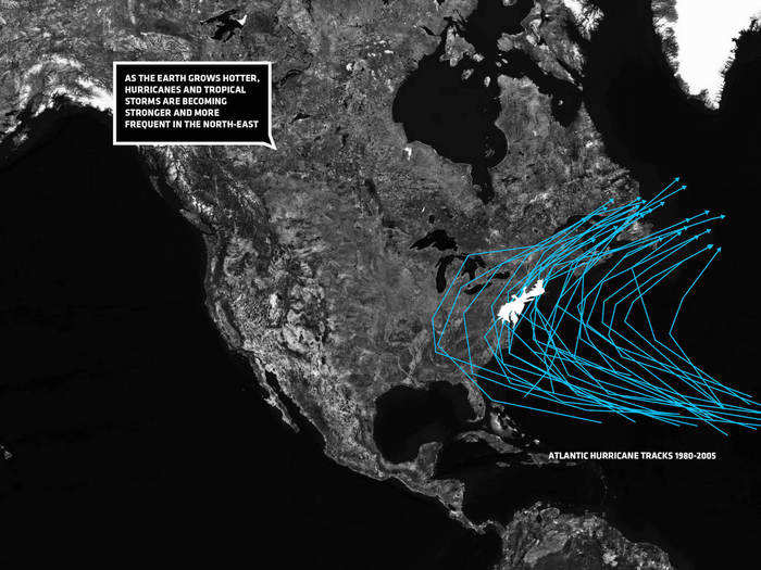 Global warming, caused by the release of carbon-dioxide into the atmosphere, is causing seas to rise and storms to intensify around the city — like most coastal areas in the US.