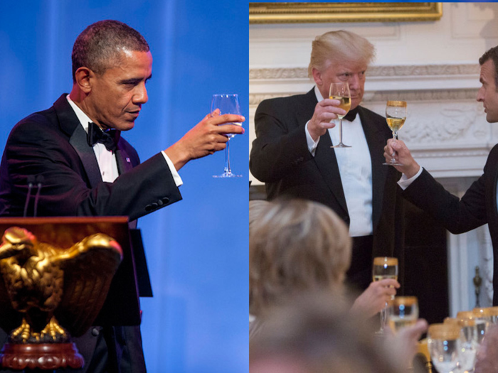 Both state dinners featured a number of fancy wines with symbolic French themes