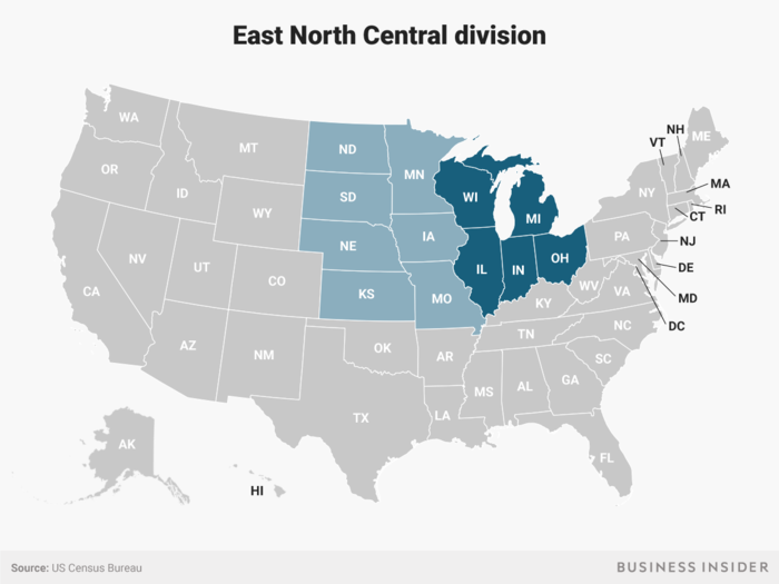 The East North Central division of the Midwest begins at Ohio and stretches west ...