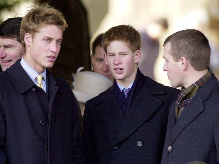 AGE 15: Will and Harry with their cousin Peter Phillips, son of Britain