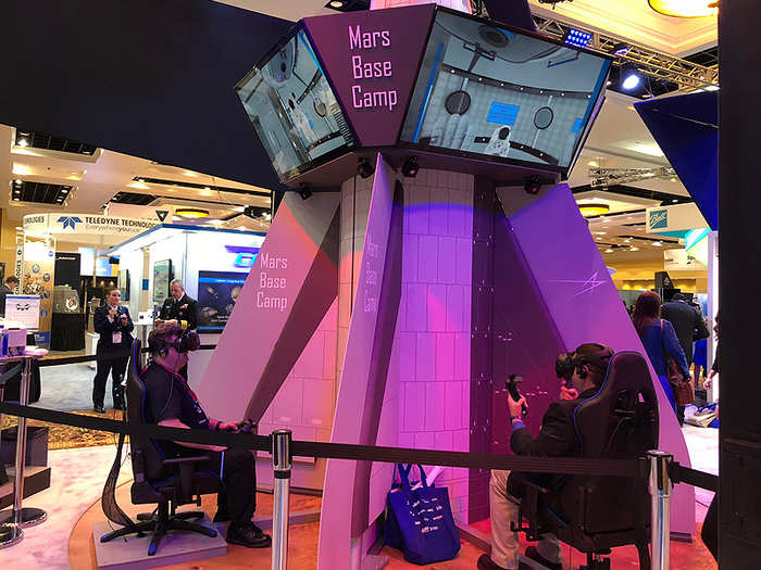 Two things were everywhere: 1) References to going to Mars, which all the big aerospace companies are working on. Elon Musk even wants to colonize Mars. 2) Virtual reality/augmented reality headsets, which had a presence in many booths.