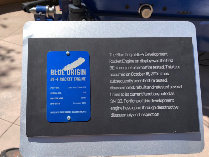 The Blue Origin rocket on display was the latest model, the BE-4.