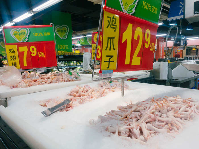 The section that I expected to be the biggest — fresh meat and produce — was stuck in the back of the store, and no larger than that of a supermarket in the US. Still, it did sell chicken feet, a Chinese staple.