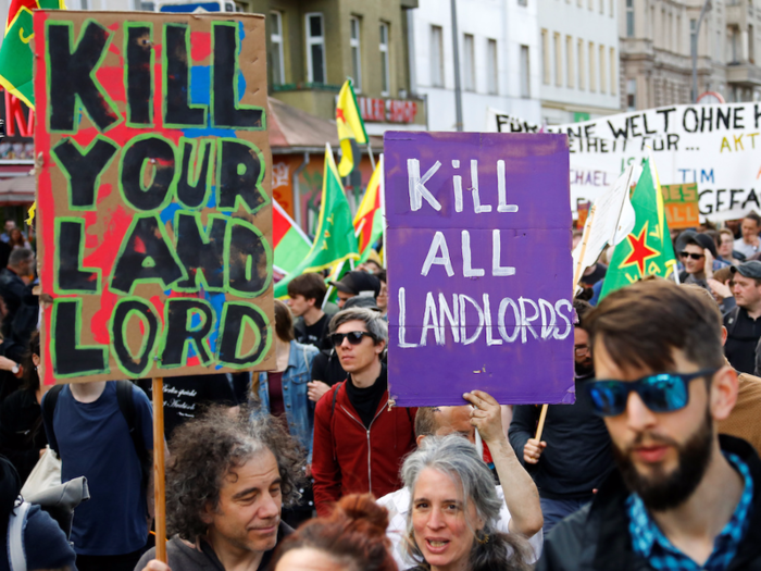 In Berlin, the crowd was largely pro-union and anti-capitalism.