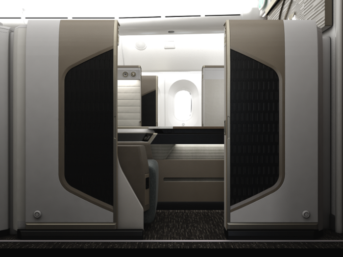 The airline has just revealed a new first class private suite on its Boeing 787-9 Dreamliner which features a fully flat bed and an electrically controlled privacy divider.