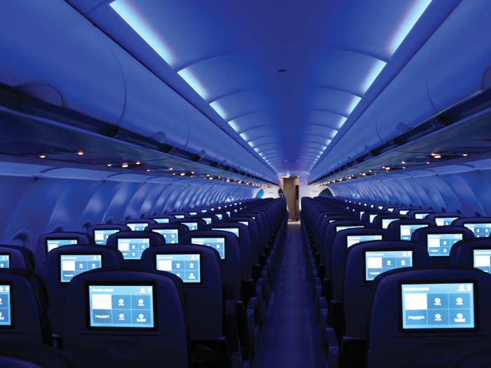 In 2018, planes updated during Phase one will get LED mood lighting and new overhead bins.