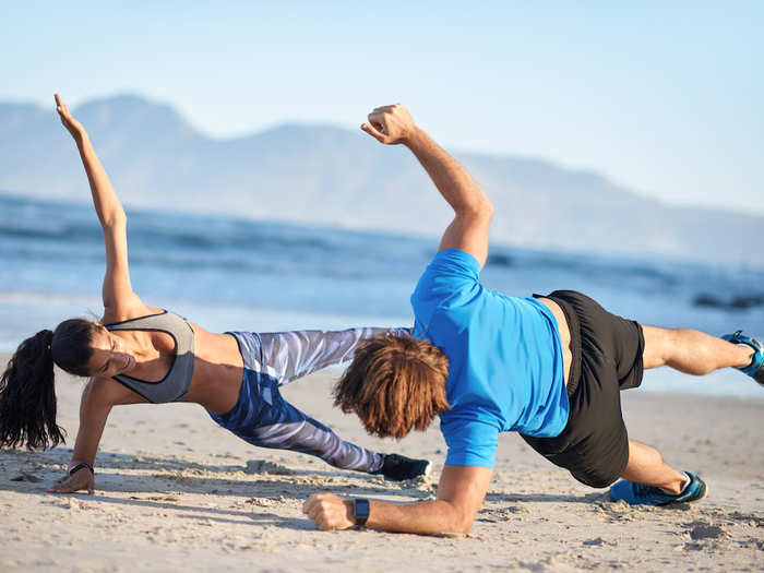 With these seven exercises, you can build a simple circuit workout of push-ups, planks, jump squats, burpees, pull-ups, and more. Maloney suggests speeding through each exercise for 30 seconds, then giving yourself 30 seconds of rest. Repeat the whole sequence four or five times in a workout.