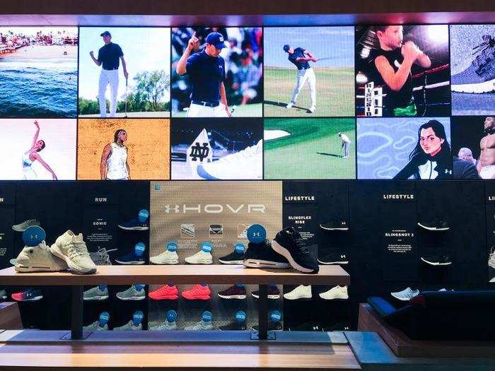 There was a digital ad display in the store that rotated between images of athletes. The ads throughout the store were inclusive — Under Armour has been more successful in trying to appeal to women in this regard.