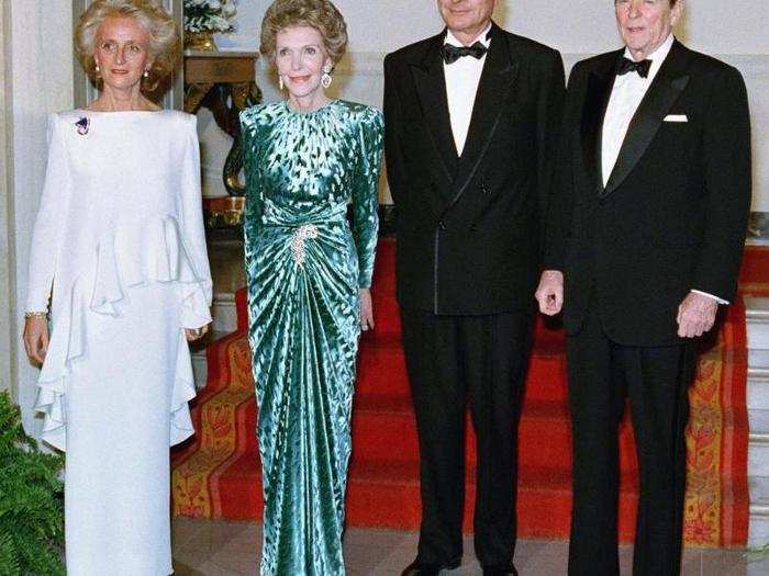 The Reagans and their guests dressed to the nines. Men often wore black ties, while women dressed up in designer ball gowns.