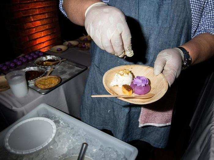 The Warm Belly Bakery made a soft ube cookie, paired with leche flan, sweet corn ice cream, and jackfruit, with coconut salt sprinkled on top. A perfect mix of sweet and salty.