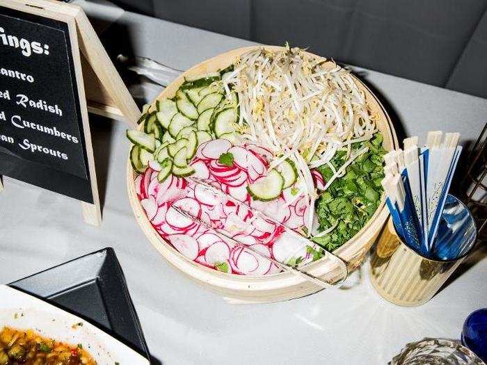 Toppings for the bao included cilantro, radish, pickled cucumbers, and bean sprouts.