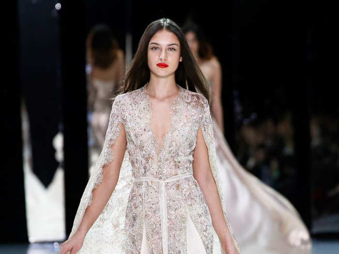 This gem-encrusted, deep-plunging gown was also debuted as part of the haute couture spring and summer this year.