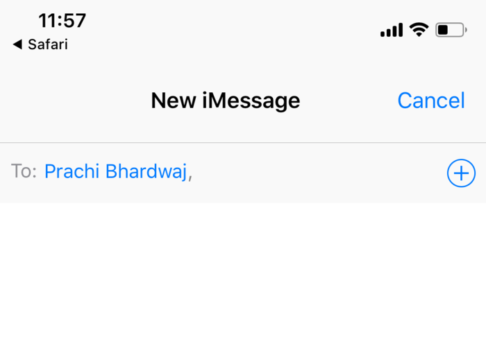 Clicking on the option to send the first message pulls up this text. It doesn