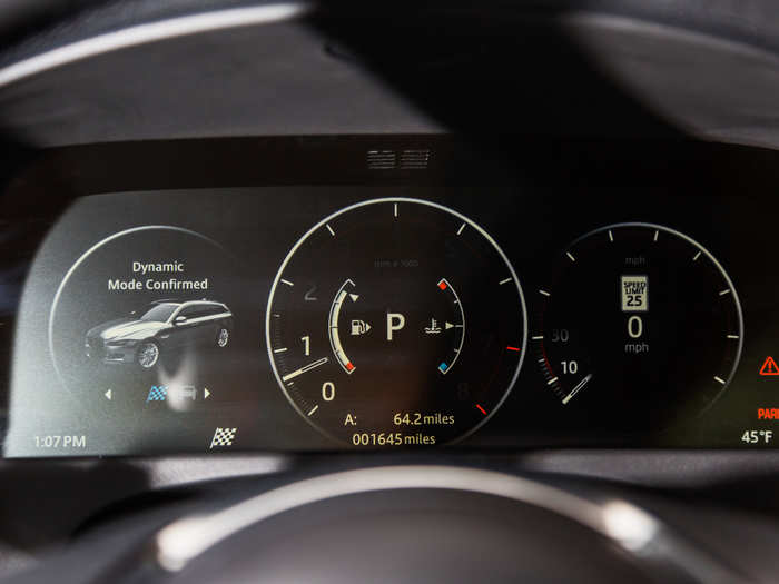 The XF Sportbrake is loaded with tech. In front of the driver is a configurable 12.3 inch TFT digital instrument cluster.