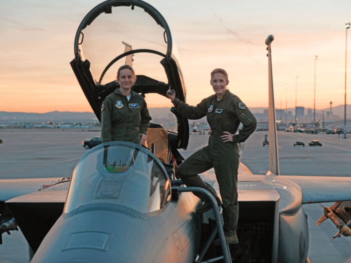 The movie began production in March. Marvel released this photo to celebrate the occasion, which shows Larson (left) with Brigadier General Jeannie Leavitt (right), who Larson shadowed to prepare for the film.