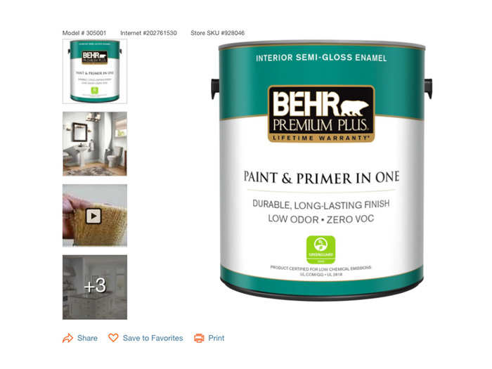 At Home Depot, Behr Paint & Primer In One is priced at $29.98. On Amazon, the price is $43.19 for the same product.