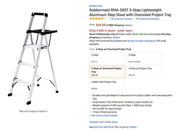 This Rubbermaid step stool is $46.39 — more than $10 cheaper than at Home Depot, where the price is $59.99.